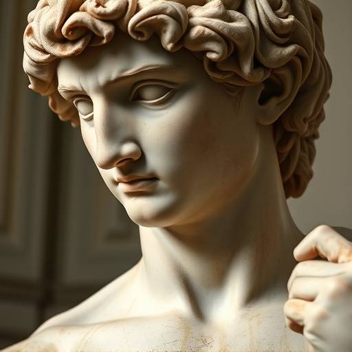 A detail shot of Michelangelo's David statue, showcasing the incredible detail and artistry of the Renaissance masterpiece.