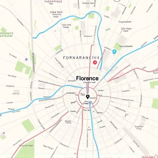 A map pinpointing the location of Via Tornabuoni in Florence, Italy
