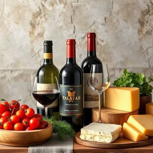 A selection of Italian wines and cheeses, showcasing the rich culinary heritage of Italy.