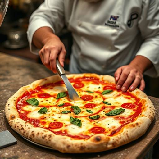 Close-up of a chef expertly preparing pizza in Naples