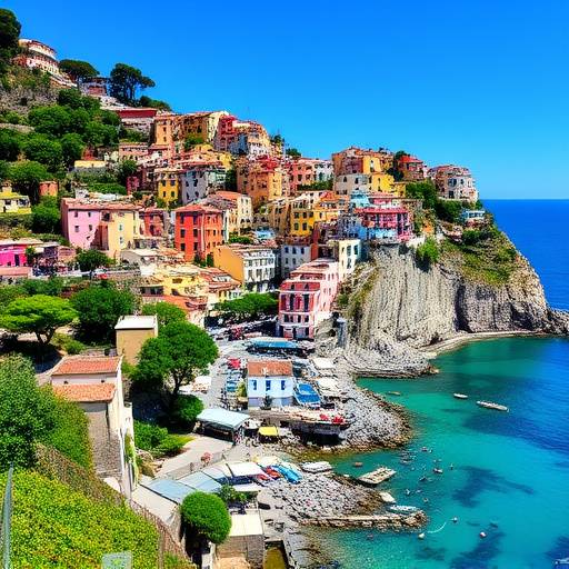 The Amalfi Coast, with colorful houses clinging to the cliffs