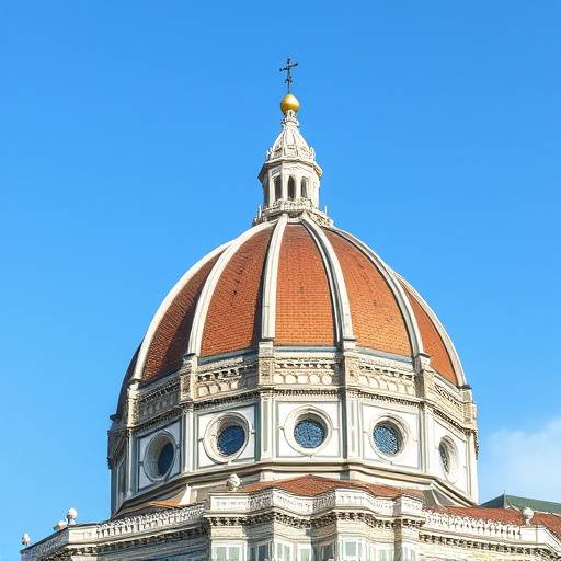 The Duomo in Florence, showcasing its intricate facade and Brunelleschi's dome against a clear blue sky.