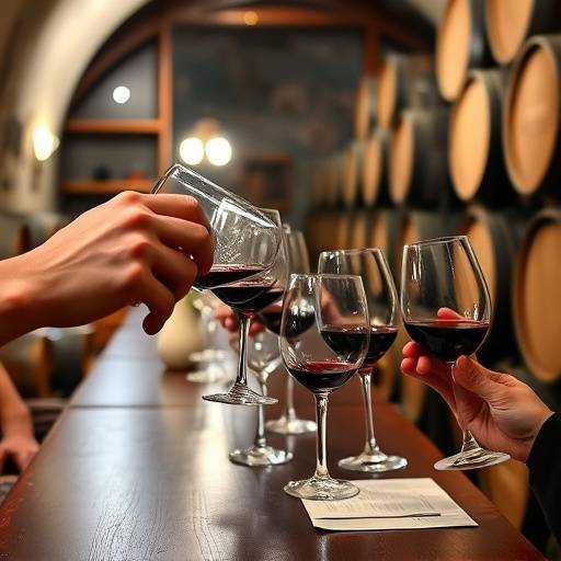 Wine glasses being filled during a tasting session in a Venetian winery